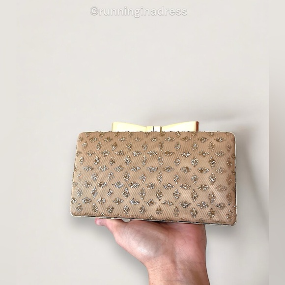 Kate Landry Gold Bow Clasp Evening Clutch with Chain or Braided Rope Crossbody - Picture 7 of 16